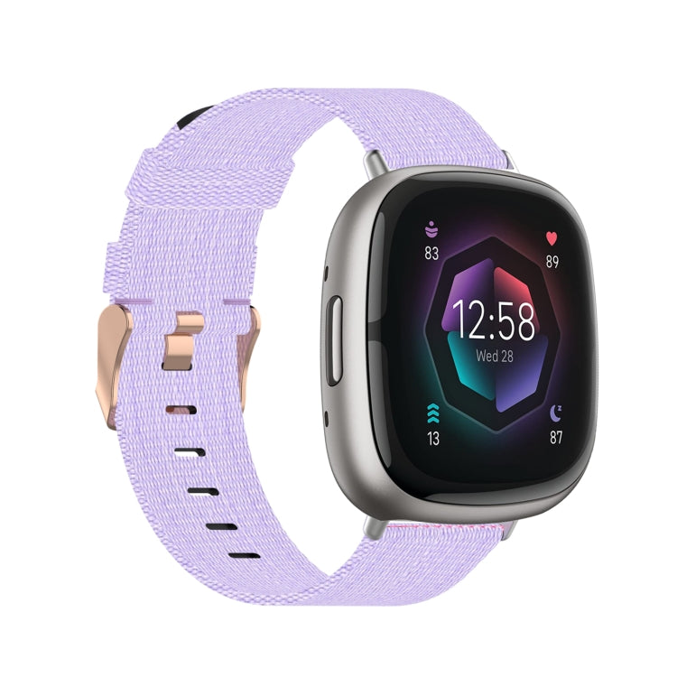Nylon weave watch band in lavender purple with keeper and rose-gold buckle