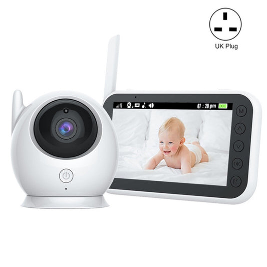 White baby monitor kit with color camera and UK plug, handheld screen