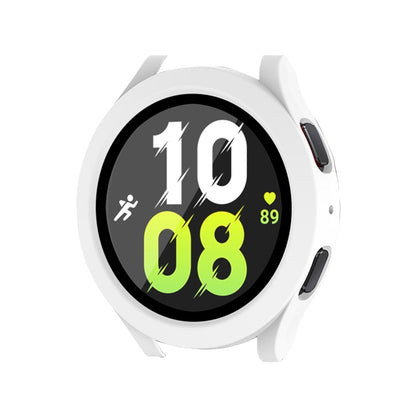 White full-coverage waterproof case with PC frame and 9H tempered glass for Galaxy Watch 44mm