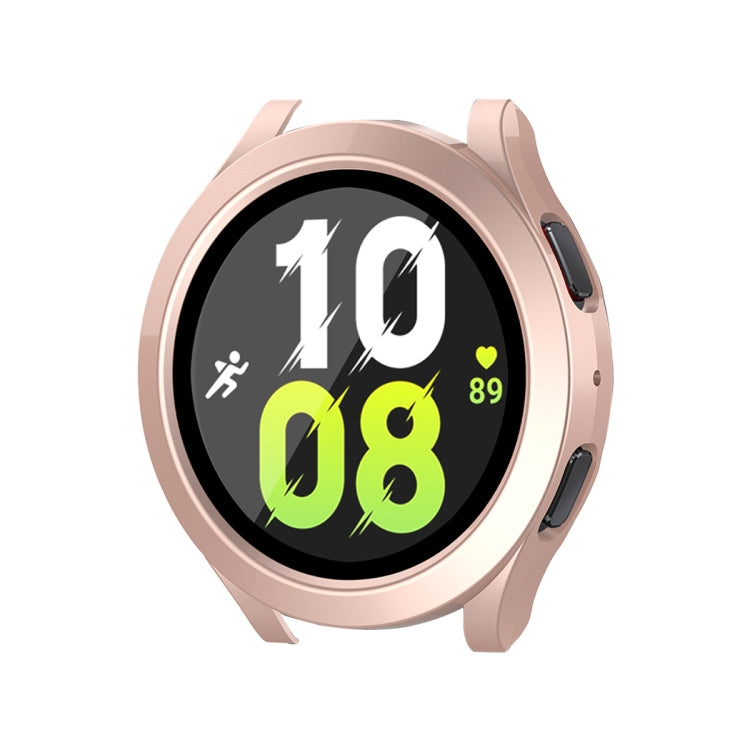 Rose gold full-coverage waterproof case with PC frame and 9H tempered glass for Galaxy Watch 44mm