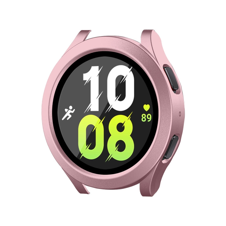 Pink full-coverage waterproof case with PC frame and 9H tempered glass for Galaxy Watch 44mm