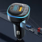 Black car charger with blue LED ring and top charging status display