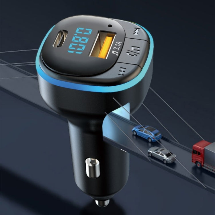 Black car charger with blue LED ring and top charging status display