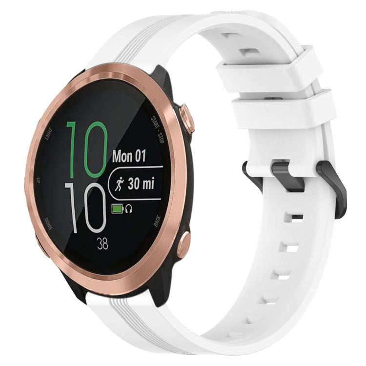 White silicone watch band with concave striped texture and buckle clasp