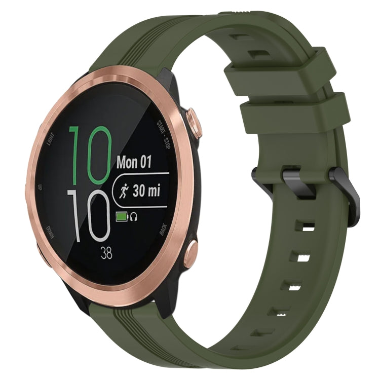 Green silicone watch band with concave striped texture and buckle clasp