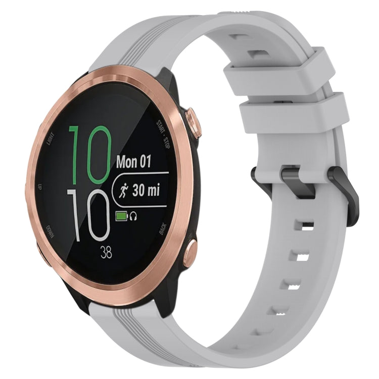 White silicone watch band with concave striped texture and buckle clasp