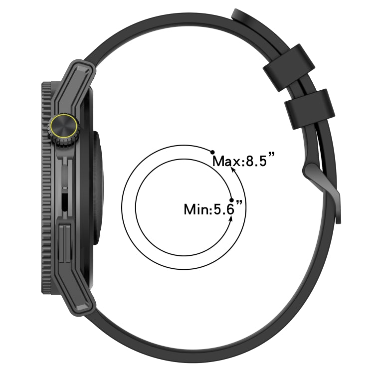 Black adjustable 20mm silicone watch band, min 5.6 in and max 8.5 in
