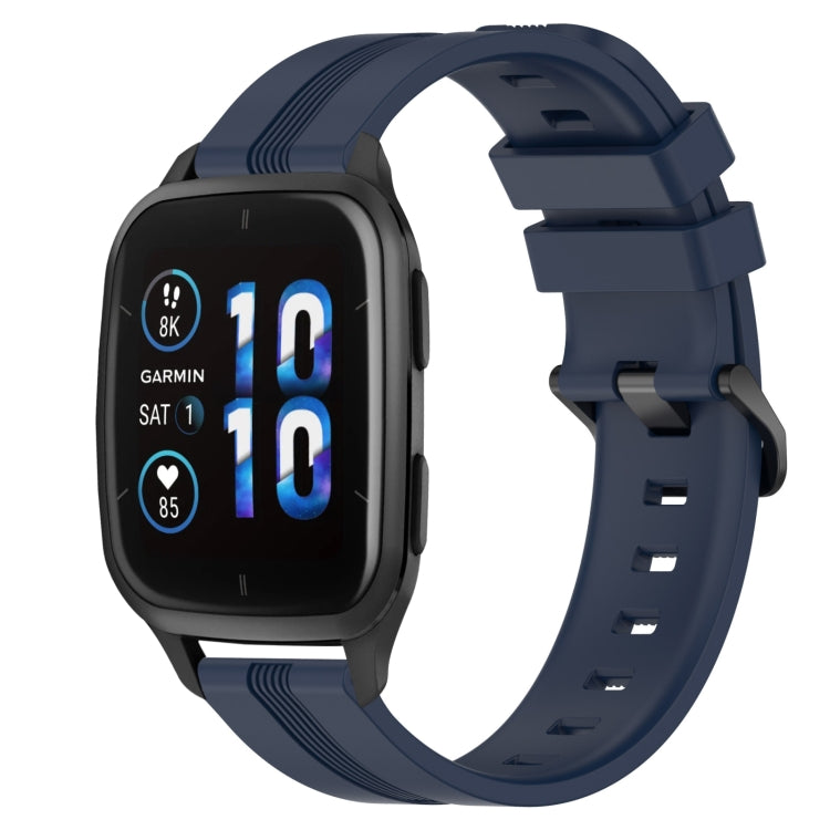 Silicone watch band with concave striped design, navy blue