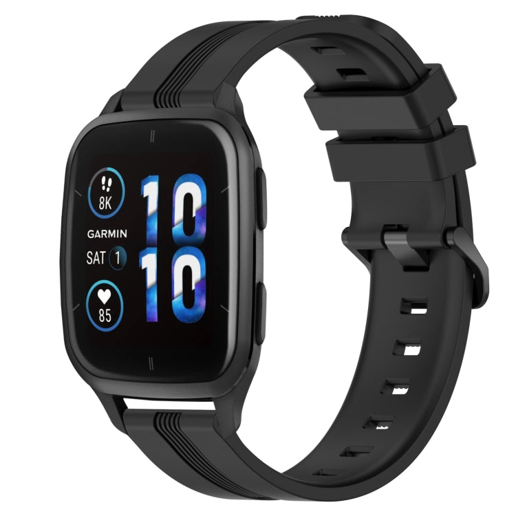 Silicone watch band with concave striped design, black