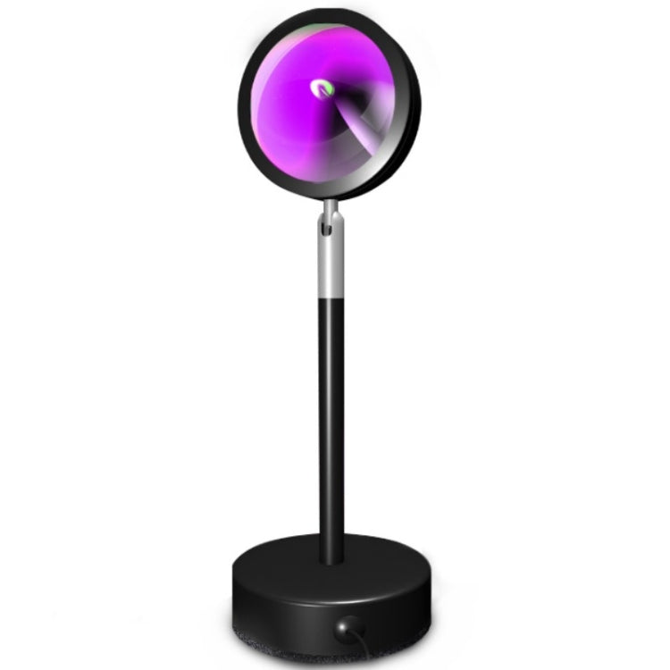 RGB sunset projector night light with circular head, black base, projecting purple glow