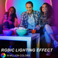 RGB sunset projector lamp creating vivid blue and purple lighting around a tabletop