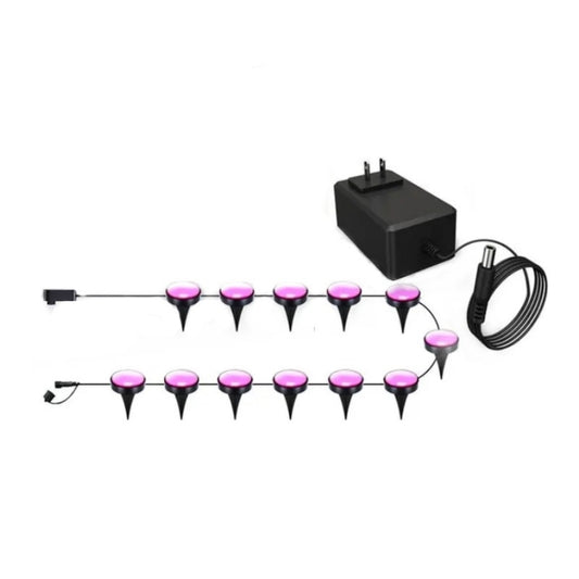Smart LED ground plug lights with pink caps and black power adapter cable set