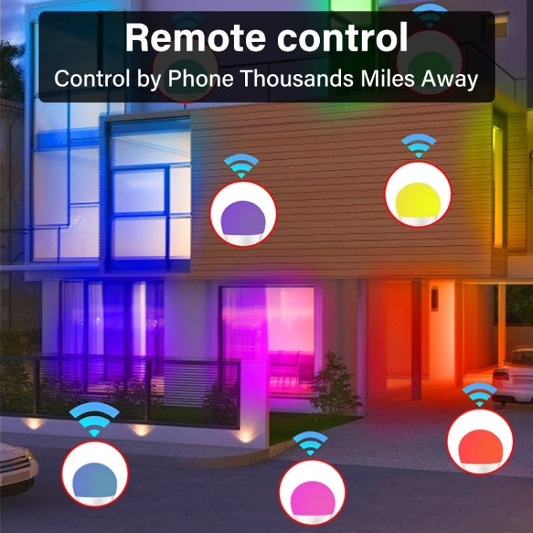 Wi‑Fi RGB smart bulb remote control icons over lit home