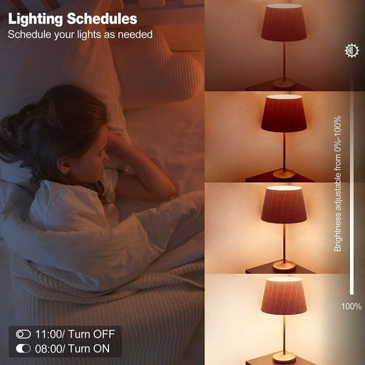 Smart LED bulb lighting schedule with warm bedside lamps