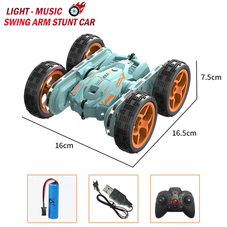 Light-blue 4WD stunt car with orange wheels and matching handheld remote controller