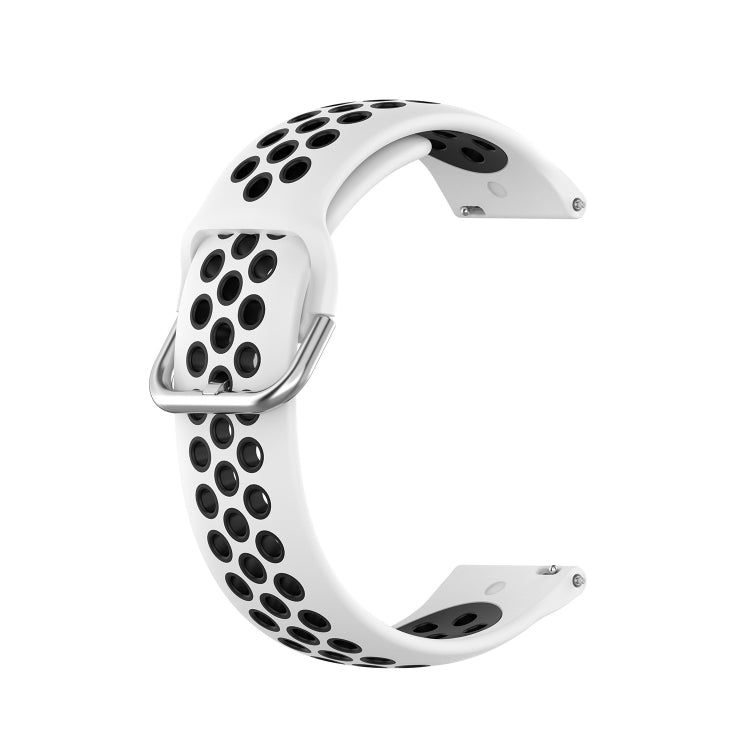 White perforated silicone watch band with oval cutouts and silver metal connector