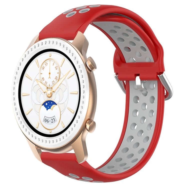 Perforated sports silicone watch band, red with light gray underside, quick-snap clasp