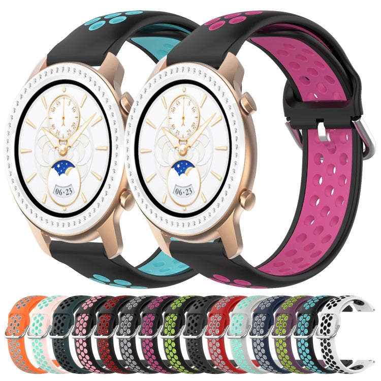 Perforated silicone sports watch band set with multiple two-tone color options