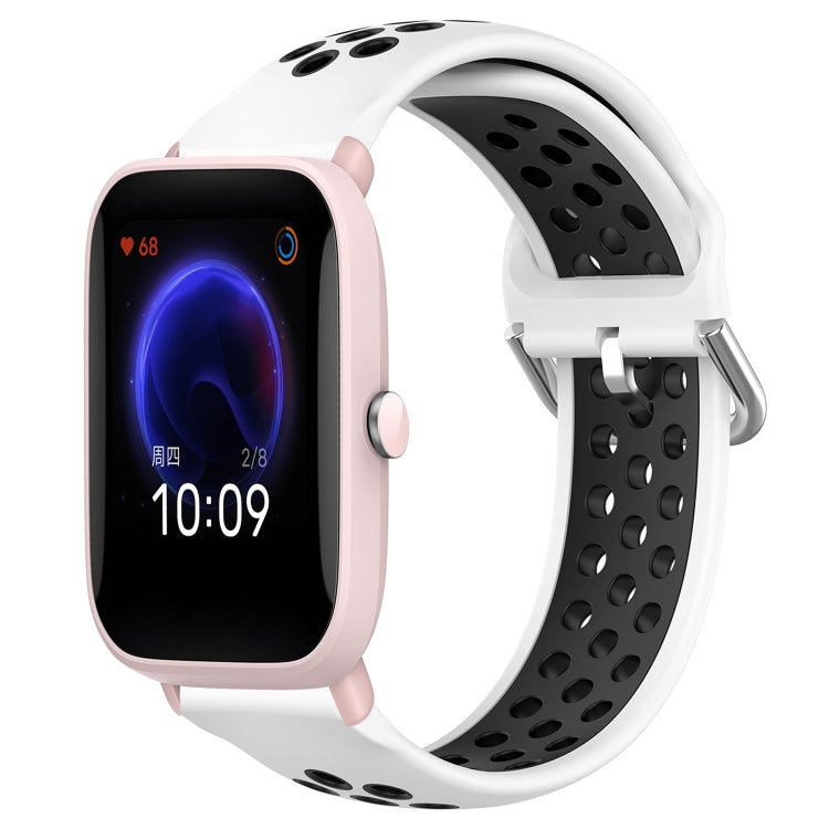 Perforated sports silicone watch band, white with dark gray underside, quick-snap clasp