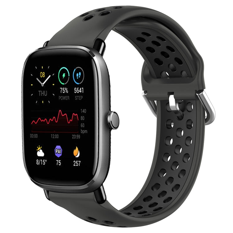 Silicone sports watch band with perforations, dark grey inner strap and black clasp