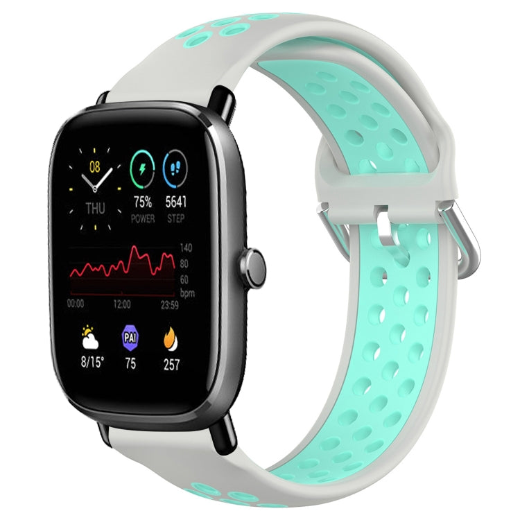 Silicone sports watch band with perforations, mint green inner strap with clasp