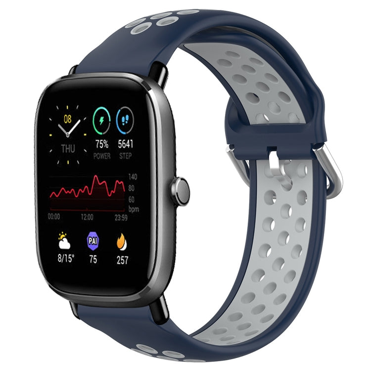 Silicone sports watch band with perforations, navy blue inner strap and black clasp
