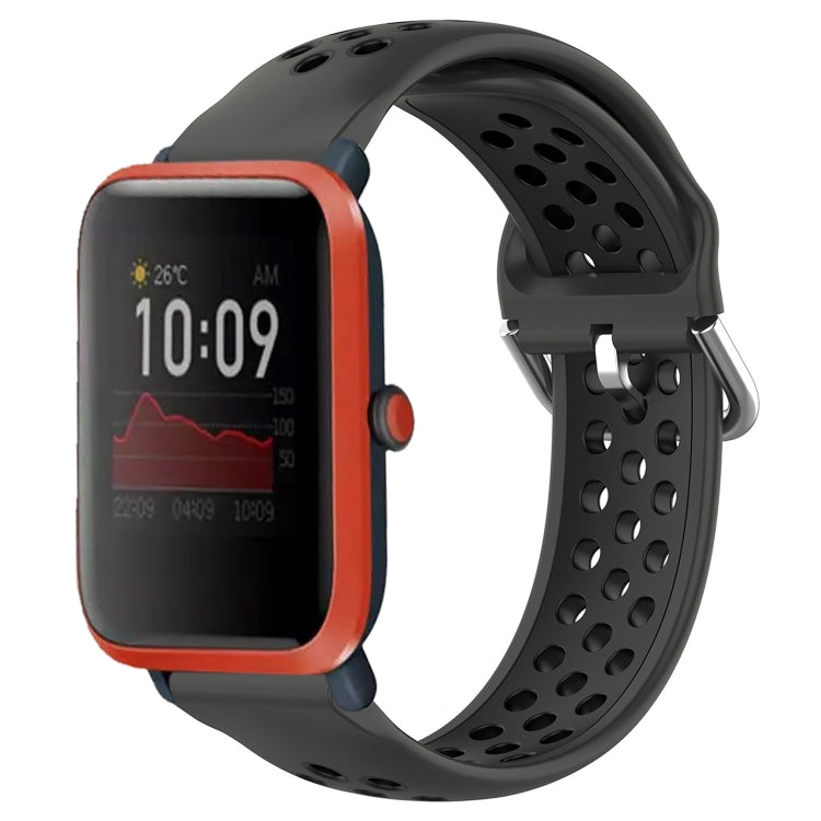 Perforated breathable silicone watch band, black with dark gray perforated strap and clasp