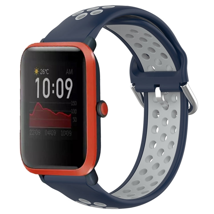 Perforated sports silicone watch band, dark blue with gray dotted holes and metal clasp