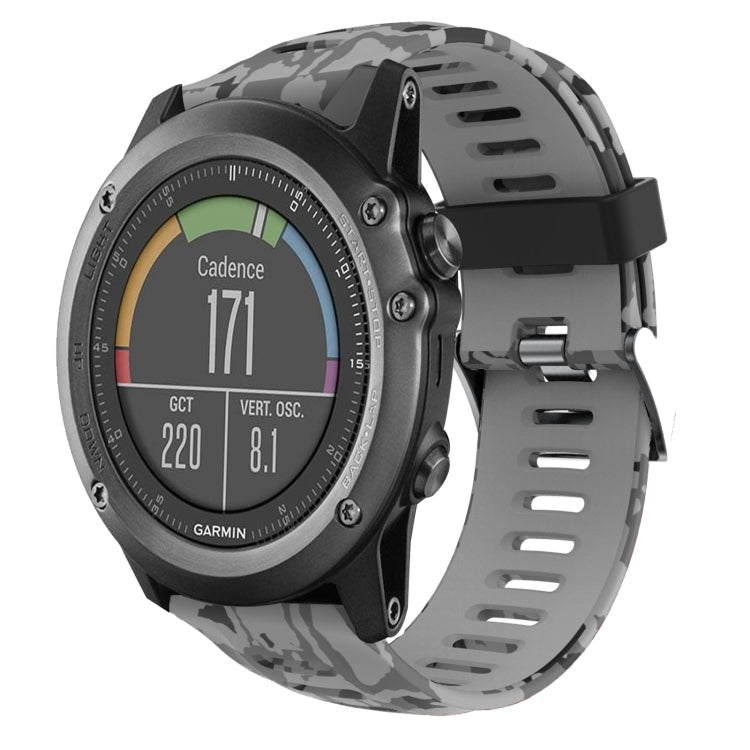 Camouflage silicone watch band, dark gray and black with perforated links