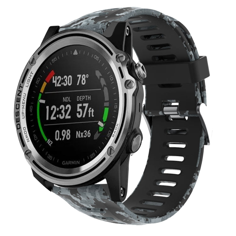 Camouflage silicone watch band, gray-and-black pattern with vented silicone links