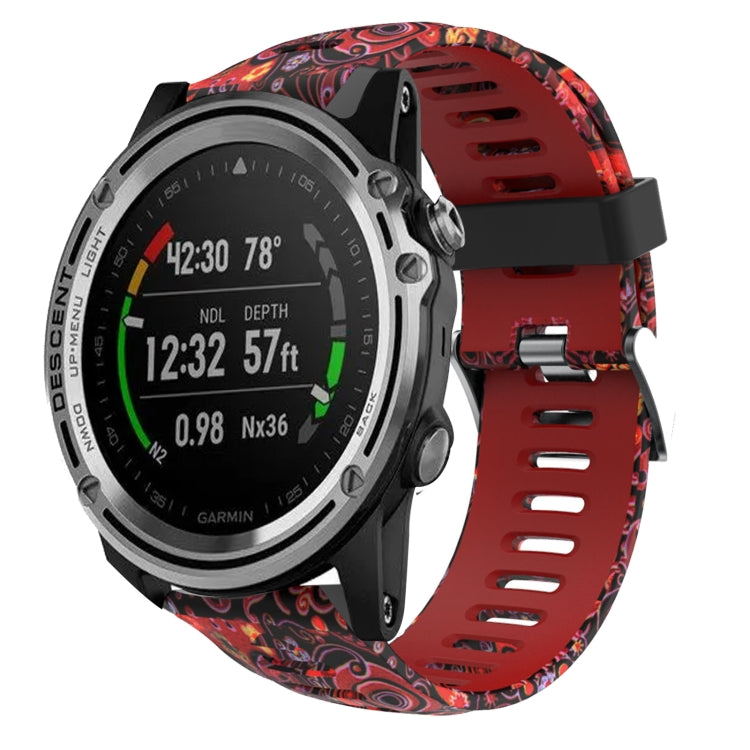 Camouflage silicone watch band, red with dark pattern and perforated links