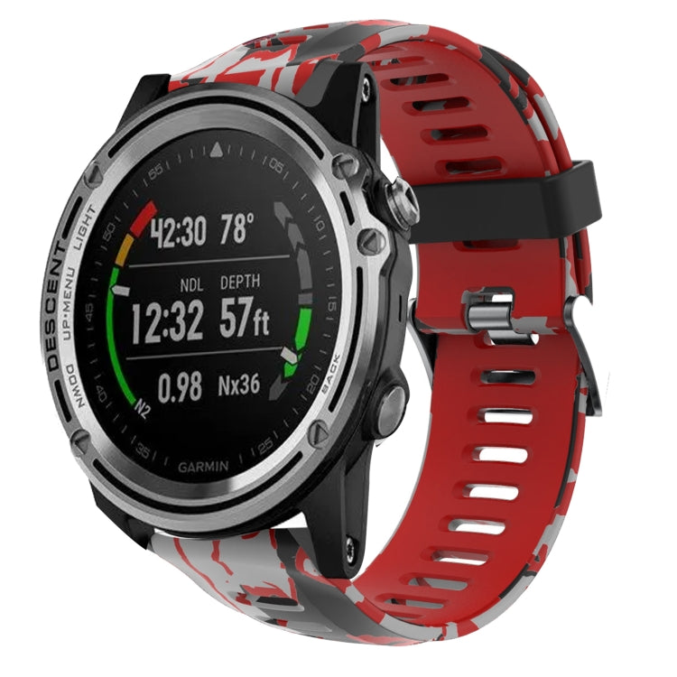 Camouflage silicone watch band, red camo with dark swirls and vented holes