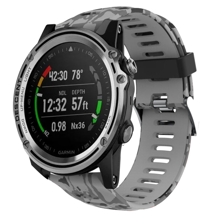 Camouflage silicone watch band, gray-and-black camo pattern with rubber buckle