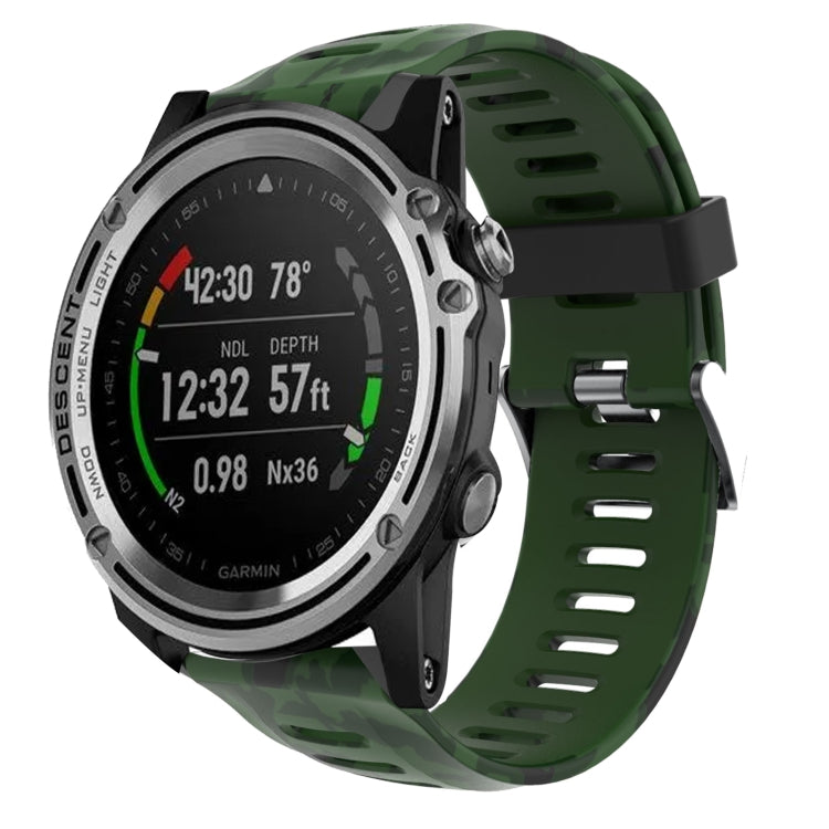 Camouflage silicone watch band, green camouflage with vented links