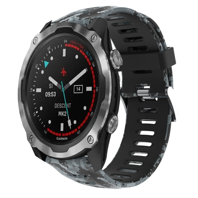 Camouflage silicone watch band, charcoal gray with black camo and perforated straps