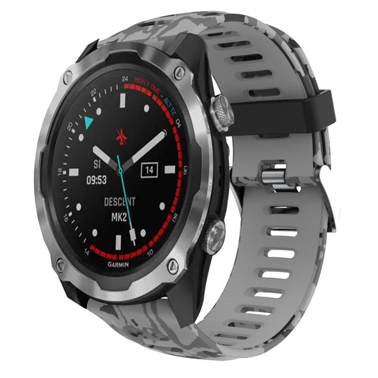 Camouflage silicone watch band with grey army print and perforated strap links