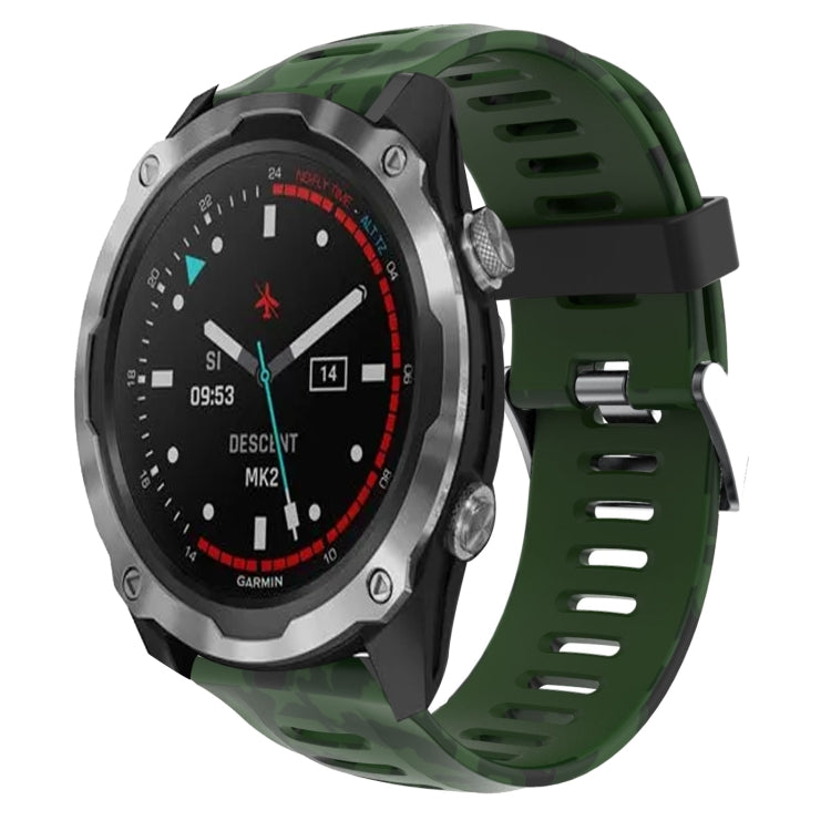 Camouflage silicone watch band with army green print and perforated strap links