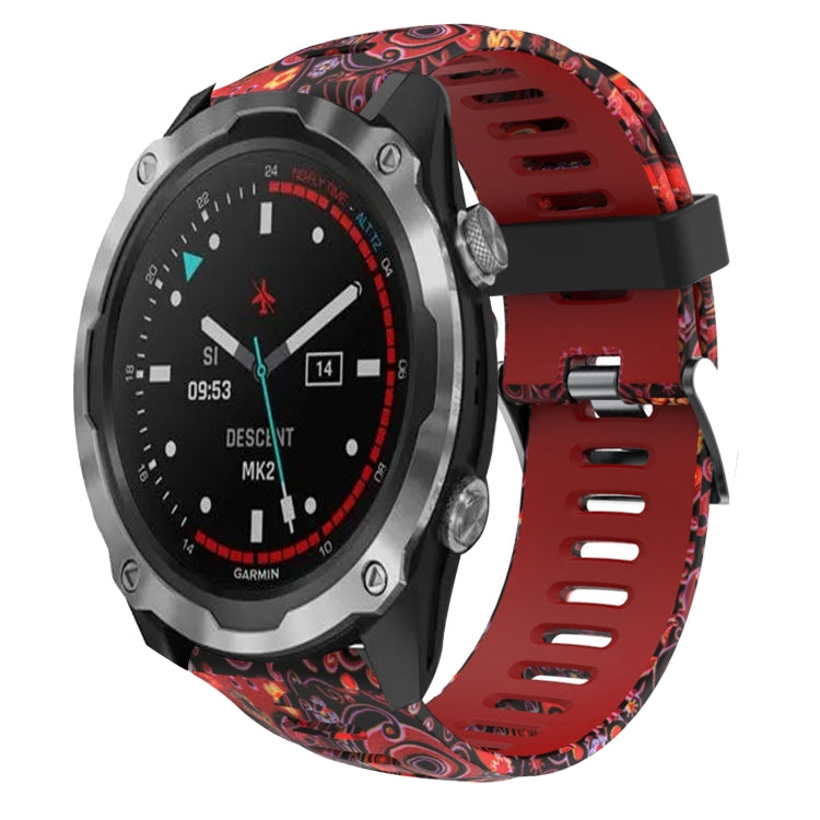 Camouflage silicone watch band with red digital print and perforated strap links