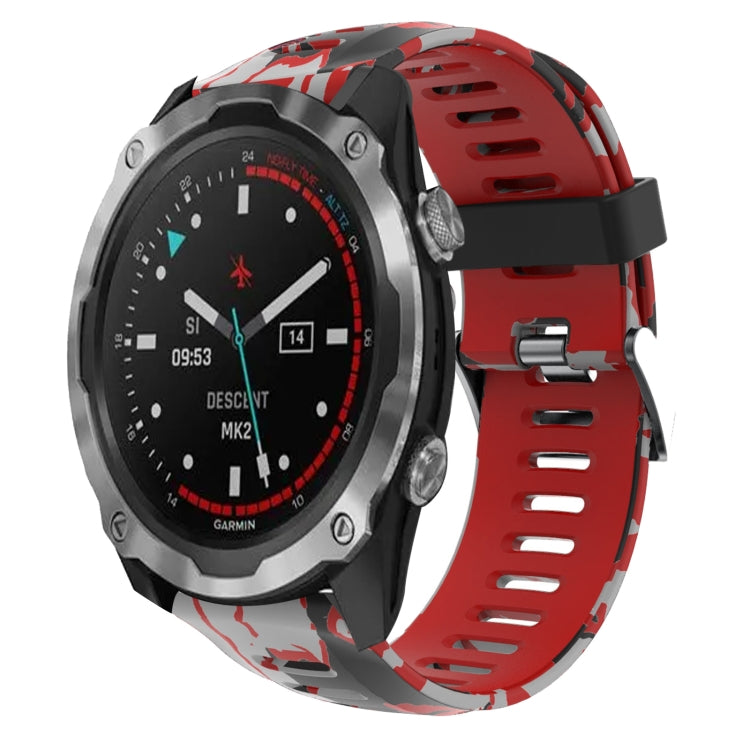 Camouflage silicone watch band with red army print and perforated strap links