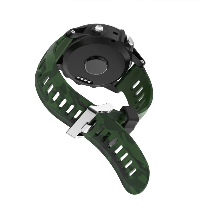Green camouflage silicone watch band with metal buckle and side holes