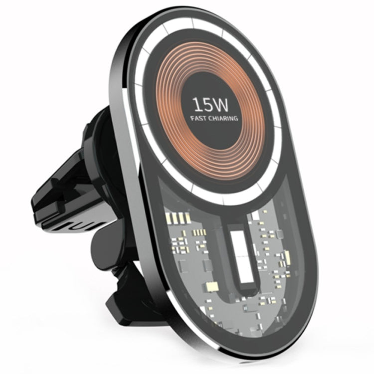 Magnetic wireless car charger with transparent 15W charging coil