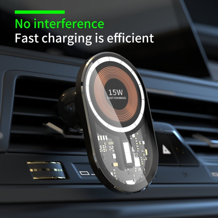Magnetic wireless car charger with LED ring on dashboard mount