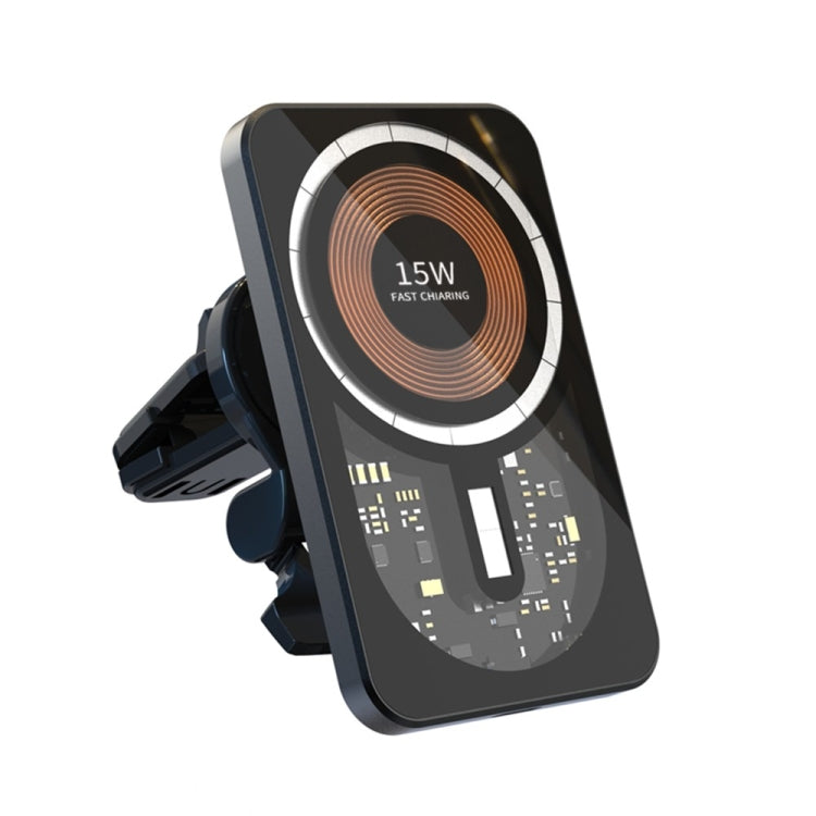 Magnetic wireless car vent mount charger with 15W charging coil, black holder