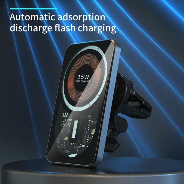 Black wireless car vent mount charger with 15W magnetic charging pad