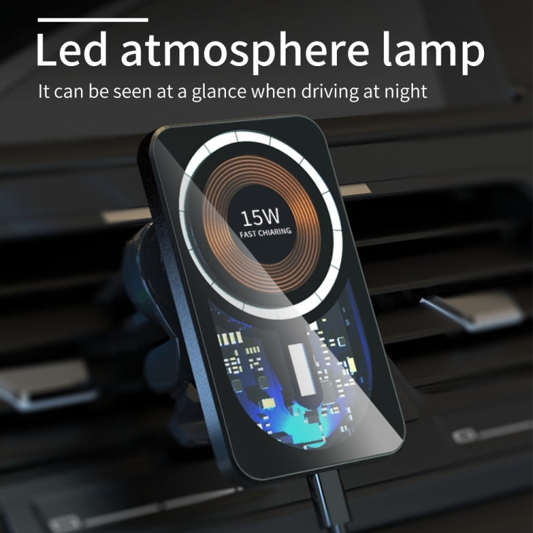 Wireless car air-vent mount charger, black with 15W fast charging coil