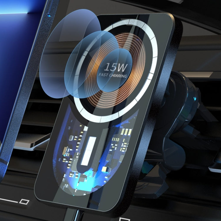 Magnetic wireless car vent charger, black, with illuminated 15W charging ring
