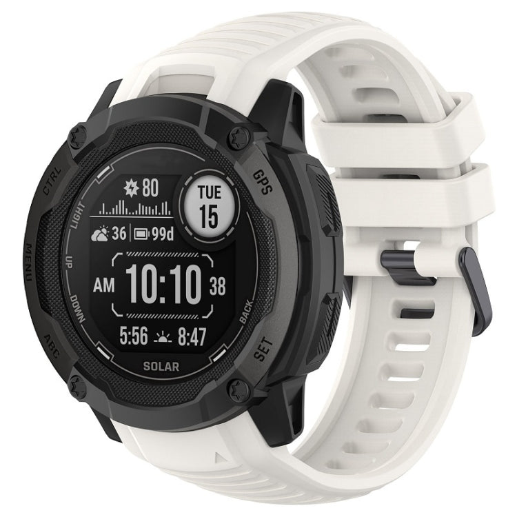 White silicone sports watch band with vented strap and adjustable clasp