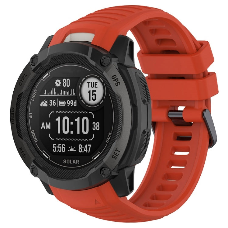 Red silicone sports watch band with vented strap and adjustable clasp