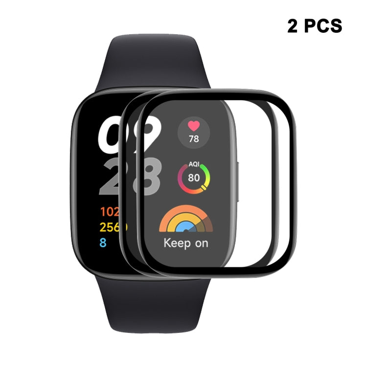 2-pack curved screen film protectors on black smartwatch with rounded display