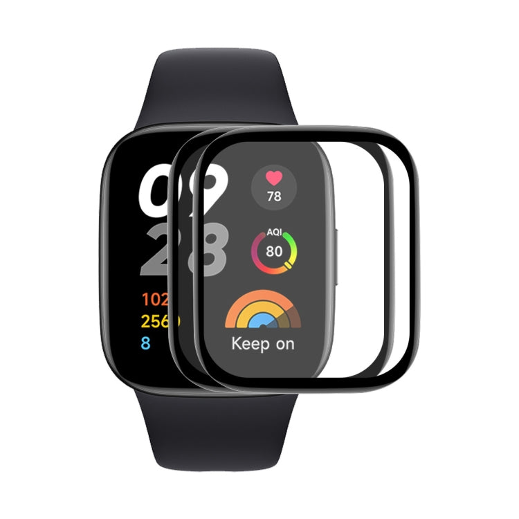 2-pack curved smartwatch screen protectors on black watch, clear full coverage